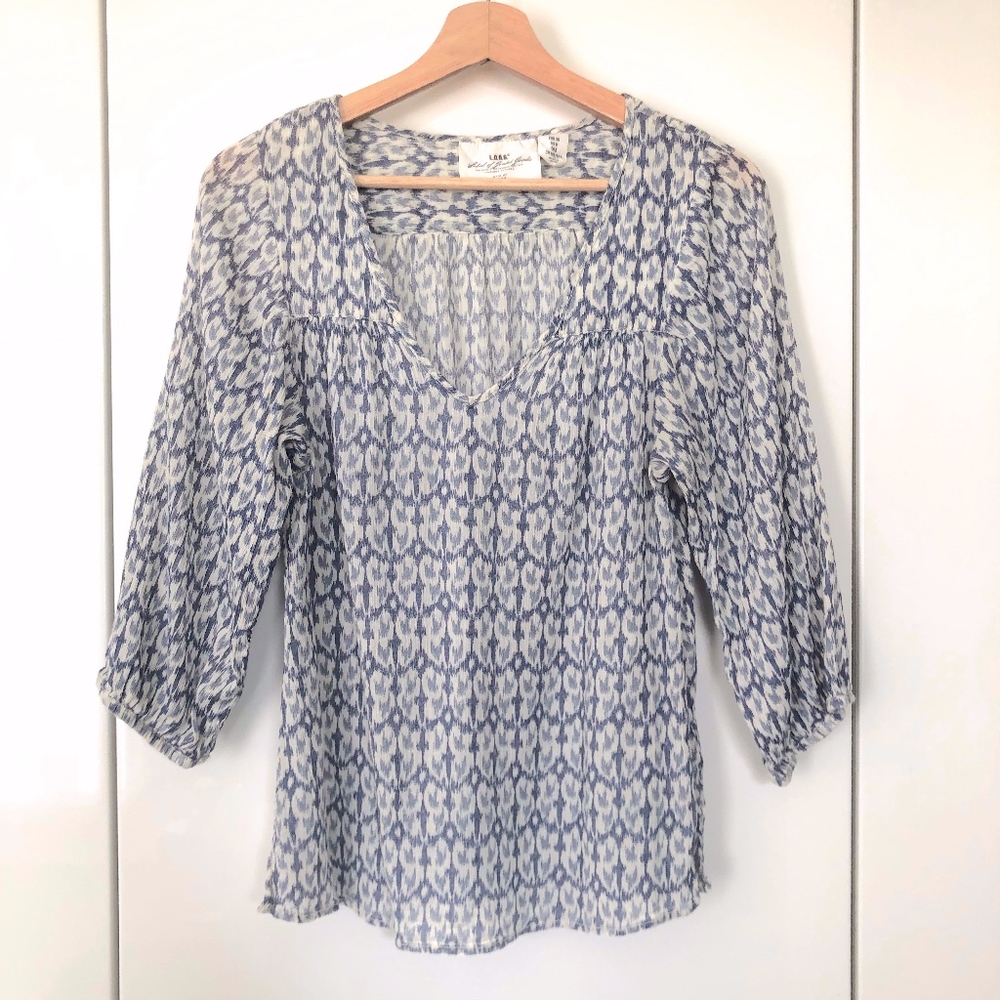 H&M Ikat V-Neck Lightweight 100% Cotton Blue Sz 6